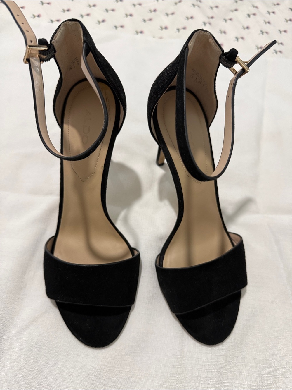 Aldo Black Suede Open-Toe Ankle-Strap Heels